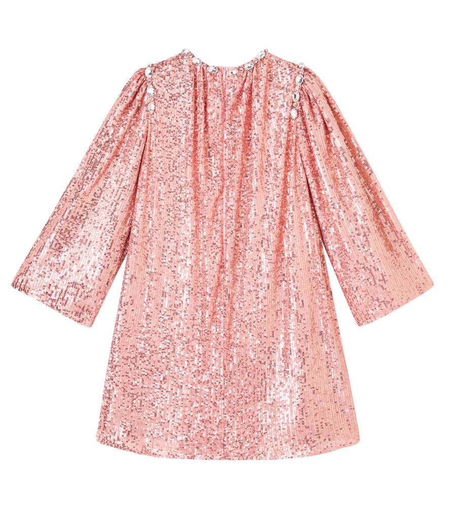 Платье с пайетками и декором от DG Dolce&Gabbana Kids, Pink — фото 4