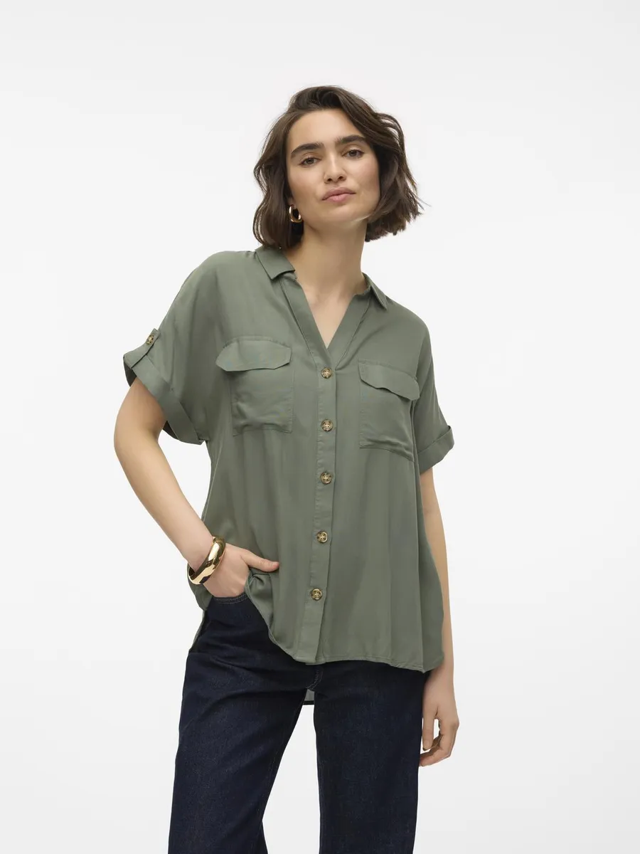 

Блуза-рубашка Vero Moda "VMBUMPY S/S SHIRT WVN GA NOOS", цвет Laurel Wreath