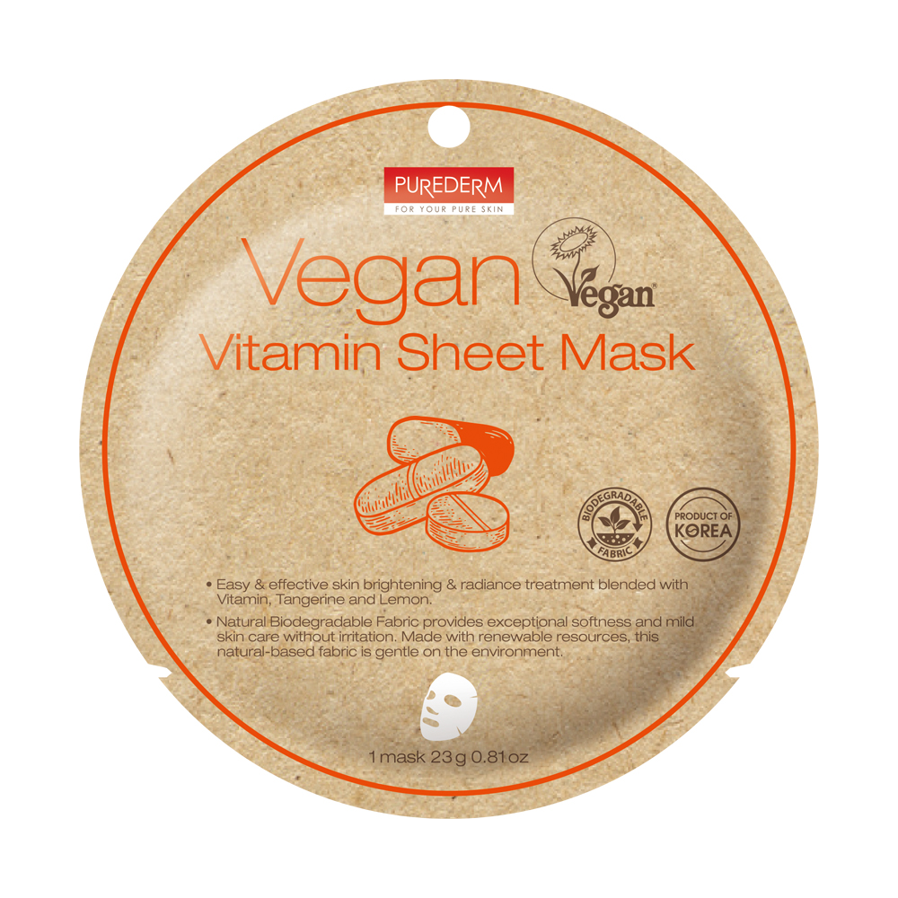 

Веганская тканевая маска с витаминами vegan vitamin sheet mask Purederm, вес 23 гр.