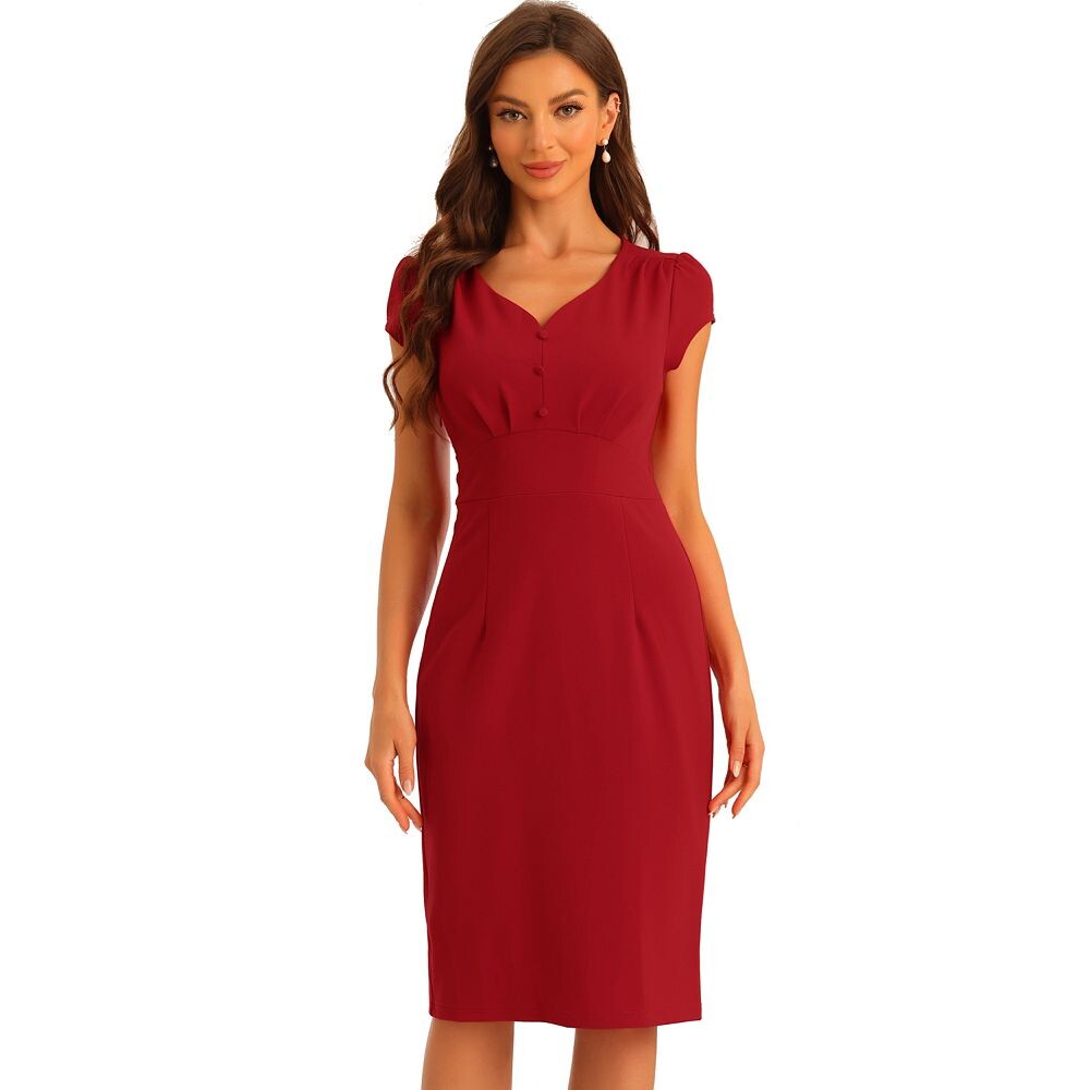 

Винтажное платье-футляр для женщин, платья-карандаш с V-образным вырезом и рукавами-крылышками ALLEGRA K, красный