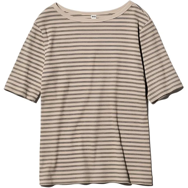 UNIQLO Футболка женская бежевая с круглым вырезом