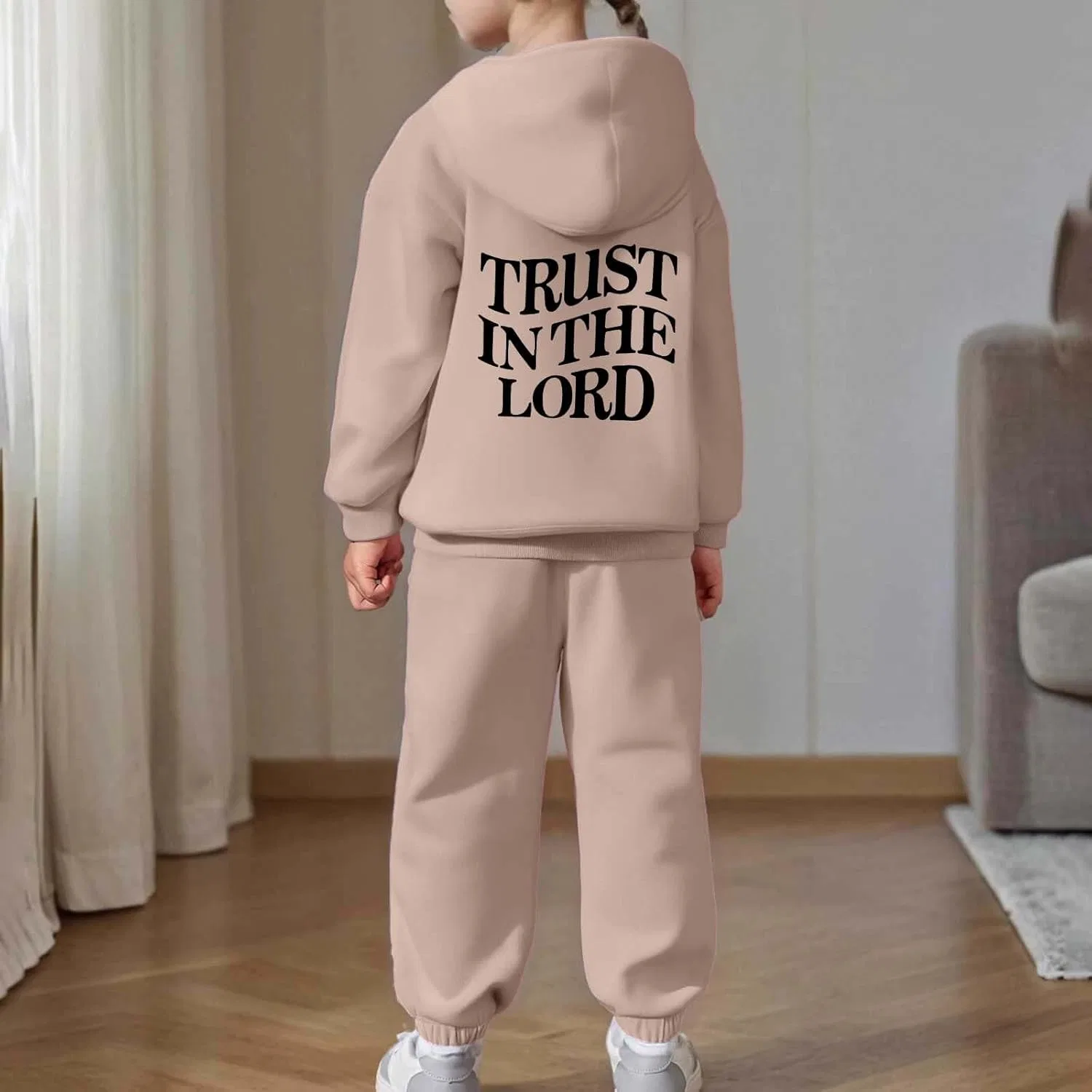 Детский спортивный костюм с принтом Trust in the Lord Jesus, 2 предмета, хаки — фото 2