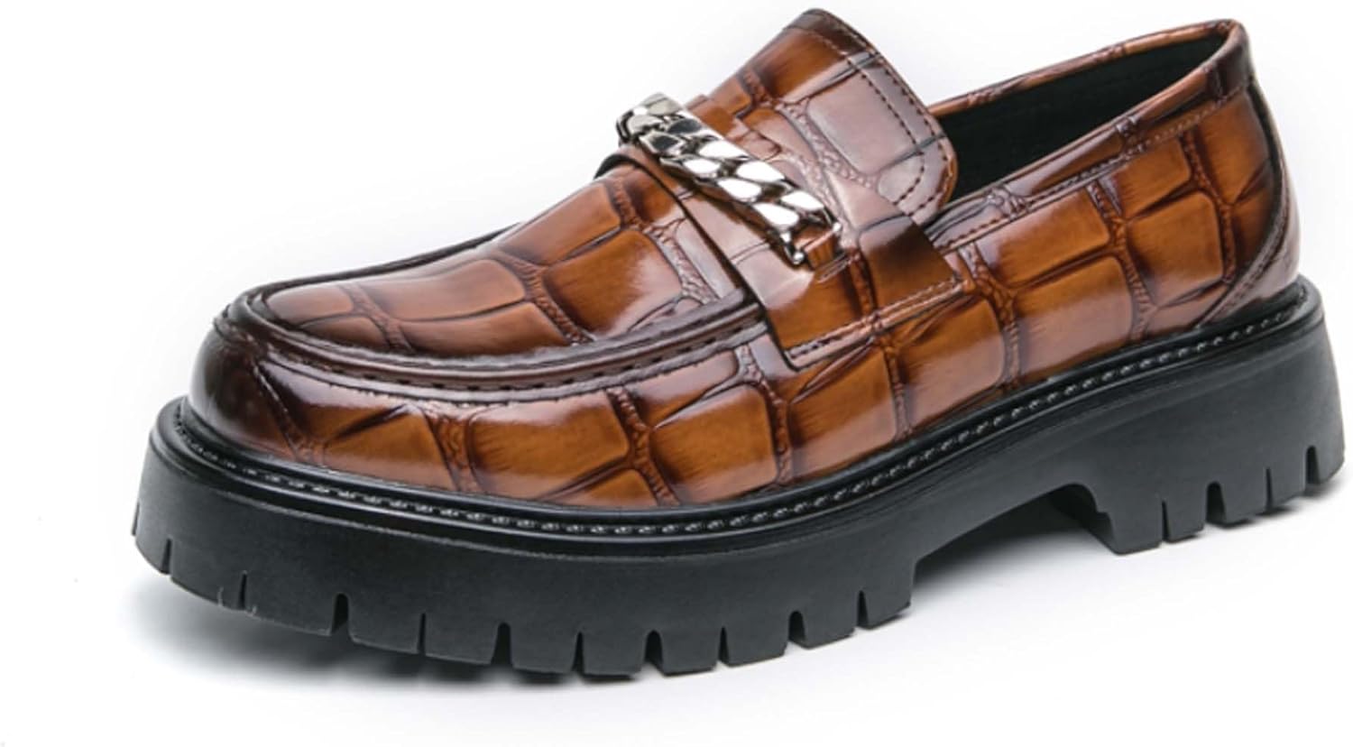 

Мужские лоферы с толстой подошвой на платформе с противоскользящей поверхностью и верхом из лакированной кожи, подходящие для работы в офисе, вечеринок, танцев и свадеб Generic, коричневый