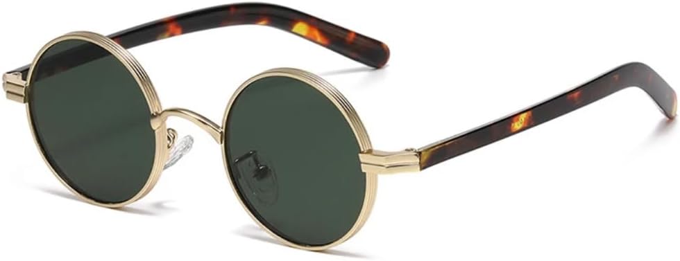 

Ретро маленькие круглые металлические панк-солнцезащитные очки для женщин, модные, с прозрачными линзами, для мужчин, оправа, защита от УФ-излучения UV400 VFDHN, Golden Leopard Green