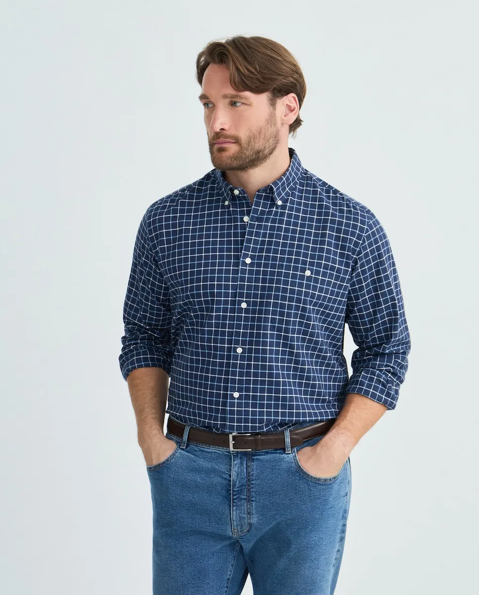 

Рубашка с длинным рукавом больших размеров, оксфорд, классическая клетчатая модель Dustin, темно-синий