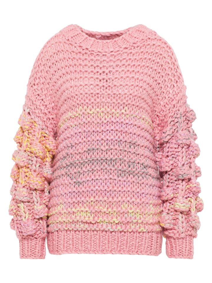 

Женский вязаный свитер розового цвета с разноцветными вставками myMo