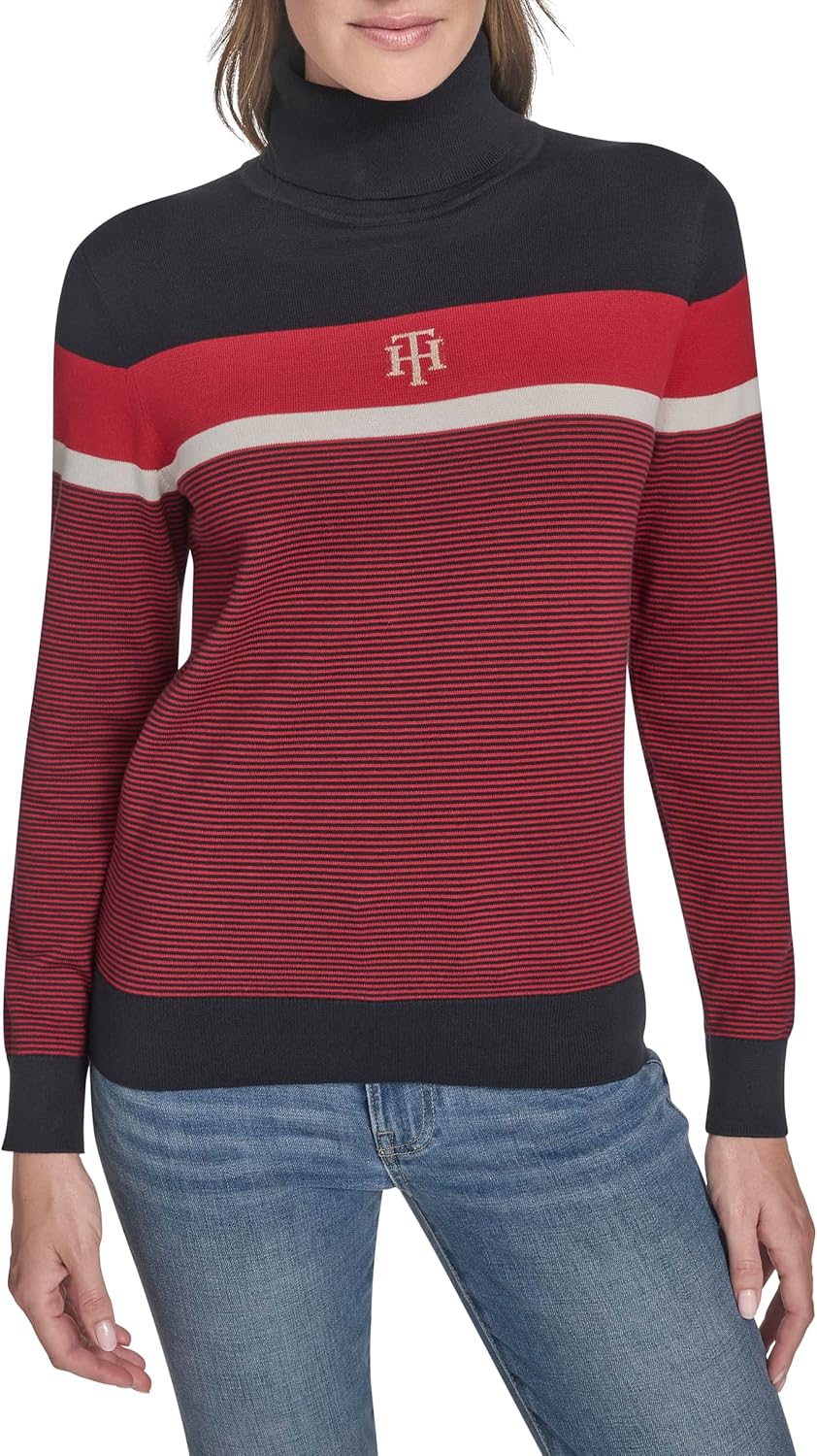 

Женская хлопковая водолазка с длинным рукавом Tommy Hilfiger, легкая, Sky Captain Multi Stripe