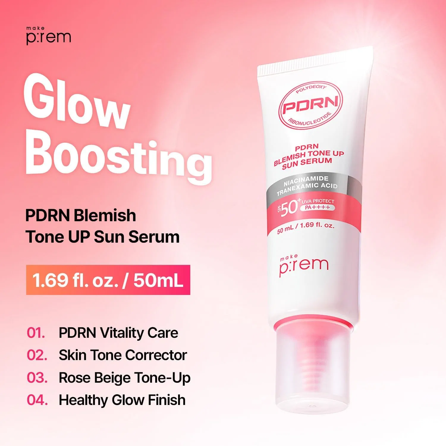 Солнцезащитный сыворотка-праймер Make Prem Makeup Prime PDRN Blemish Tone Up Sun Serum 50 мл розово-бежевый Makep:Rem — фото 2