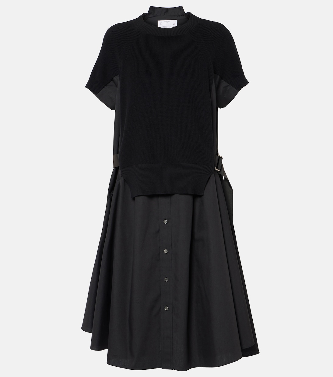 

Полосатая джерси и платье-рубашка из поплина Sacai, Black X Black