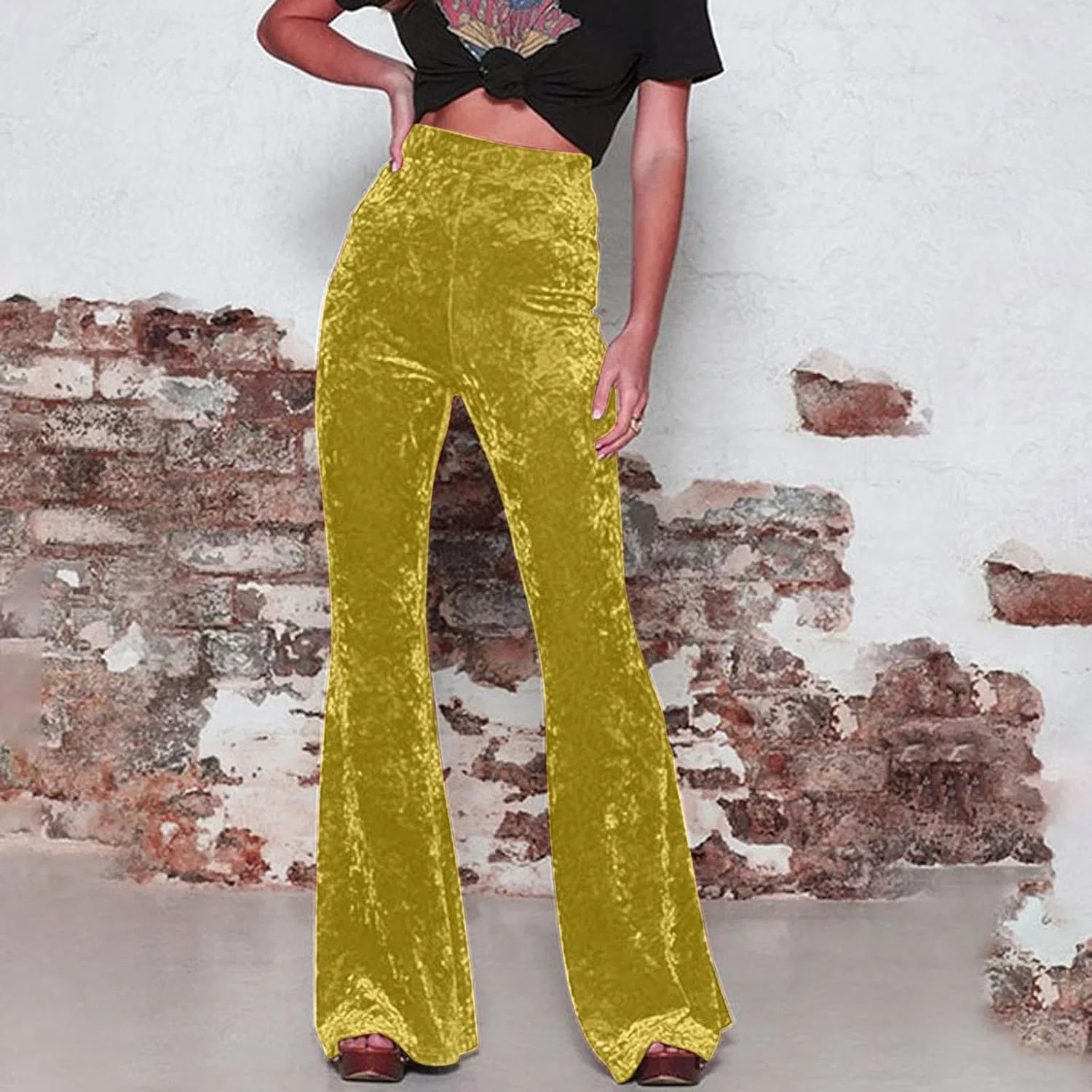 Женские йога-брюки клеш, Velvet Soft, высокие, A01_yellow — фото 2