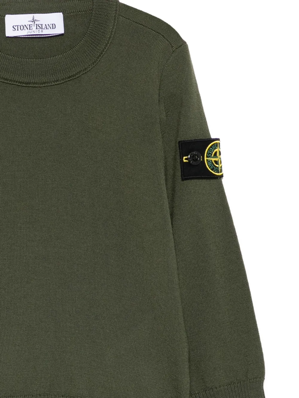 Шерстяной свитер с нашивкой-логотипом Stone Island Junior, зеленый — фото 3
