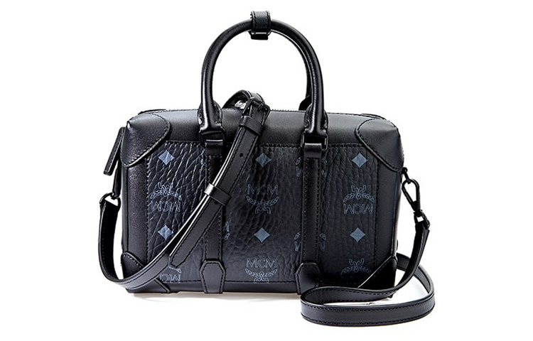 

MCM Visetos Coated Canvas с кожаной коробкой, бостонская сумка, сумка через плечо, кроссбоди, маленькая женская сумка черная