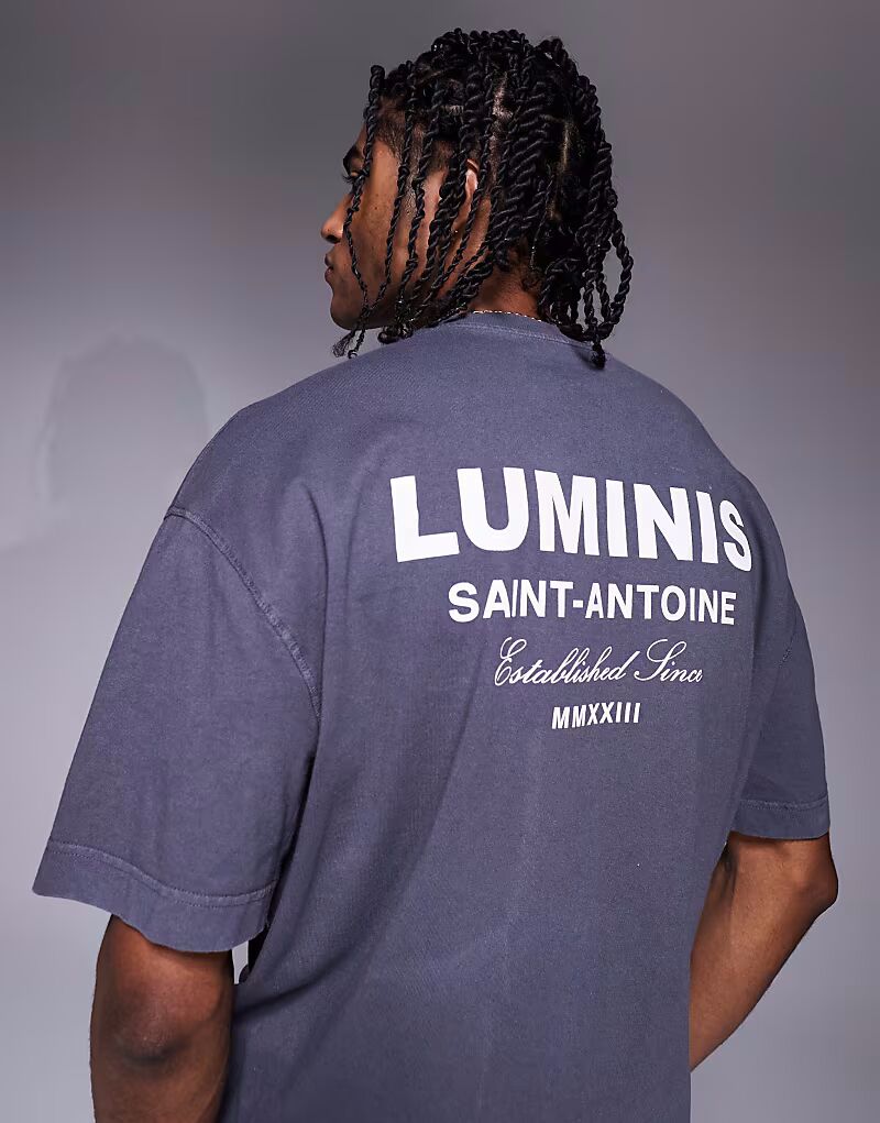 

Футболка River Island oversize с принтом luminis на спине черного цвета