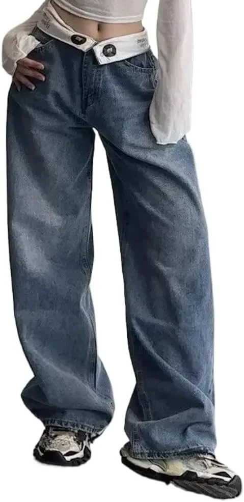 

Женские джинсы Y2K Vintage Wide Leg Low Rise Baggy Boyfriend Denim Pants Kelabia