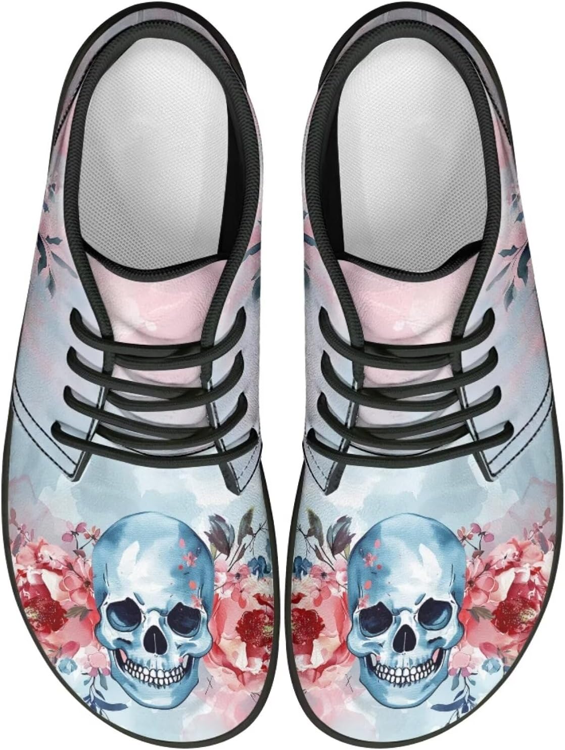 Мужские ботинки Forchrinse Blood Skull, модные кроссовки, кожаные ботинки средней высоты на шнуровке, для прогулок и вождения, с подошвой EVA, Watercolor Skull and Rose — фото 3