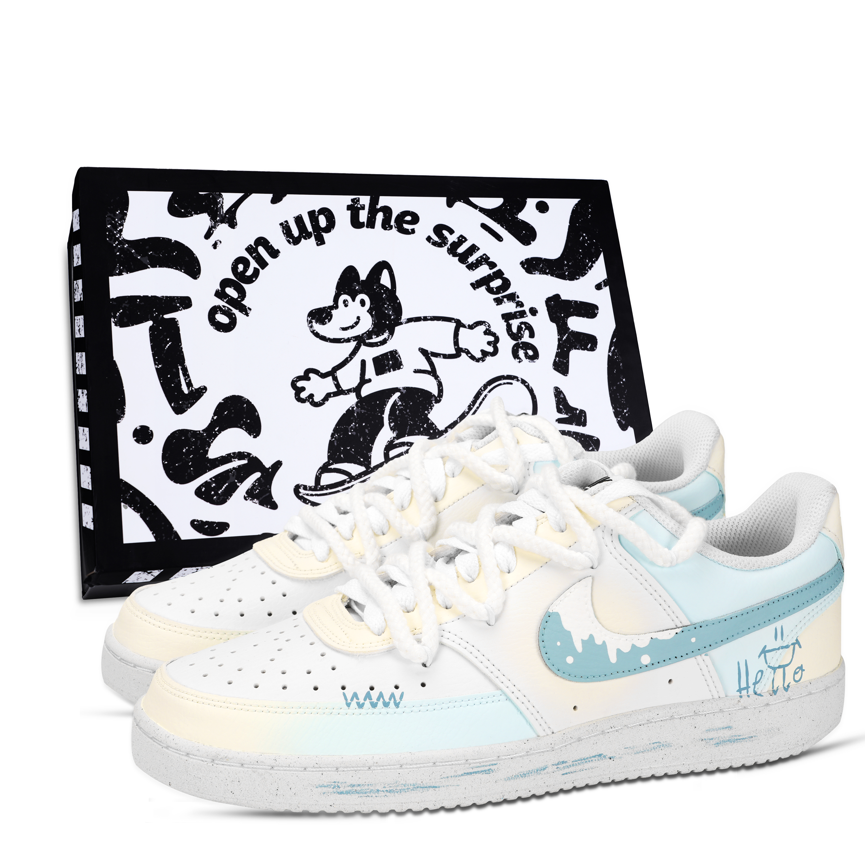 

Nike Кроссовки Court Vision 1 Hello Smile, износостойкие, низкие, для скейтбординга, мужские, желтые, синие, белые