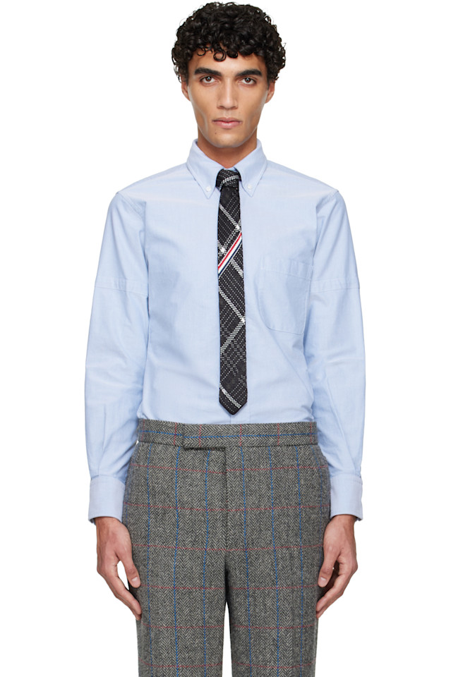 

Thom Browne Синяя оксфордская рубашка с нарукавной повязкой