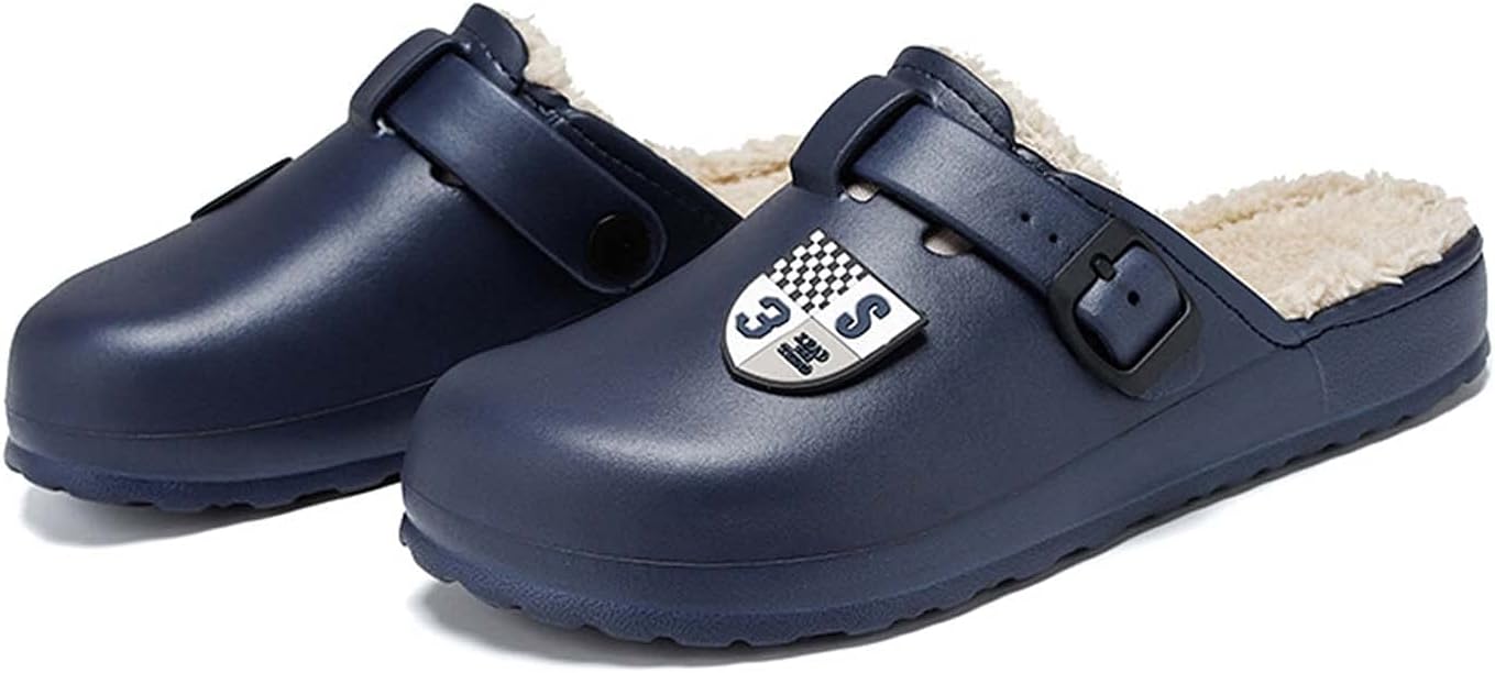 

Зимние теплые тапочки Eliogn для женщин и мужчин с флисовой подкладкой, дышащие сабо, садовые мюли для взрослых, домашние тапочки унисекс, Navy-01