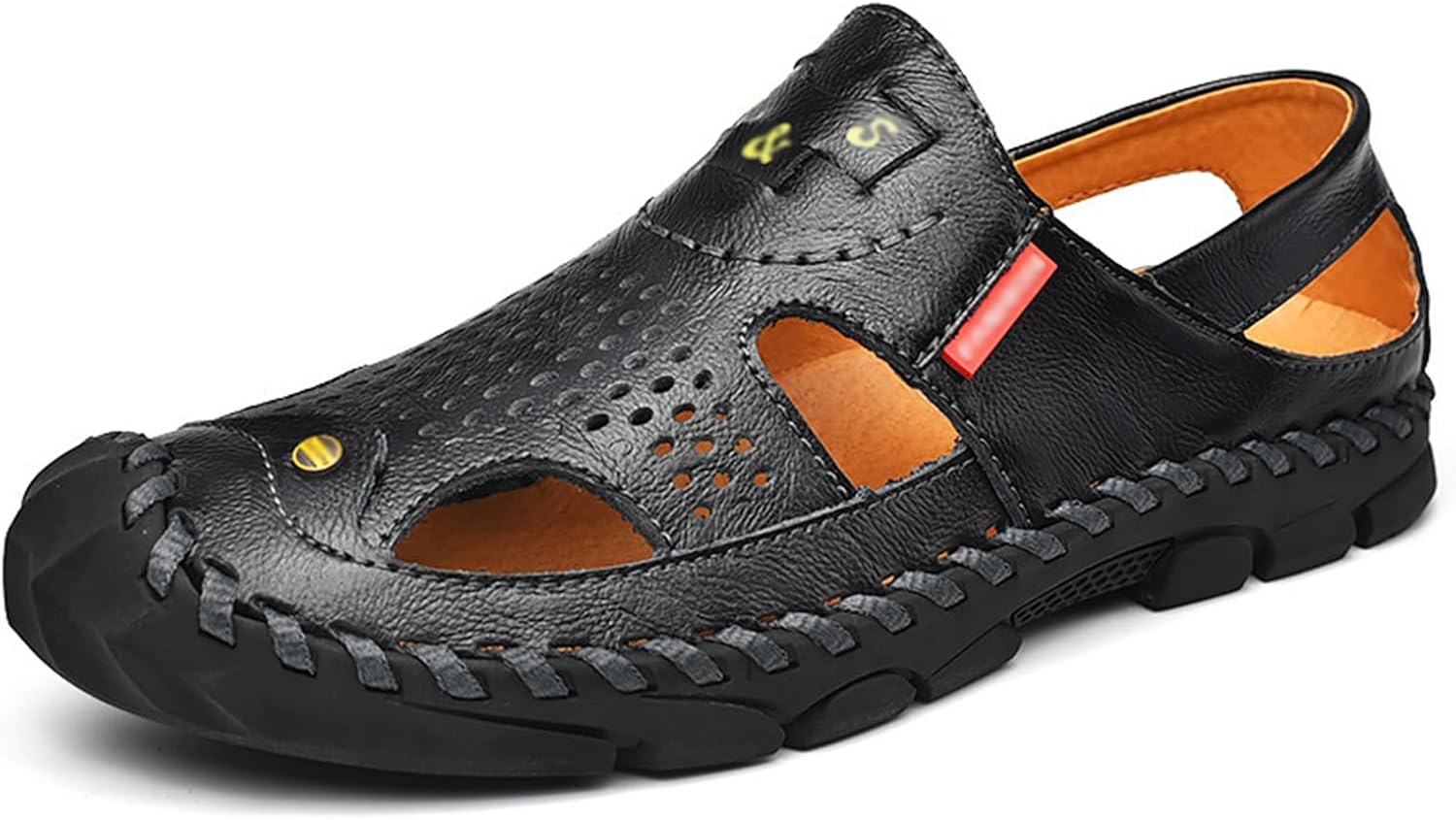 

Мужские спортивные сандалии с закрытым носком на липучке, кожаные, легкие, комфортные, нескользящие, для улицы, хайкинга, ходьбы, пляжа и воды Generic, черный