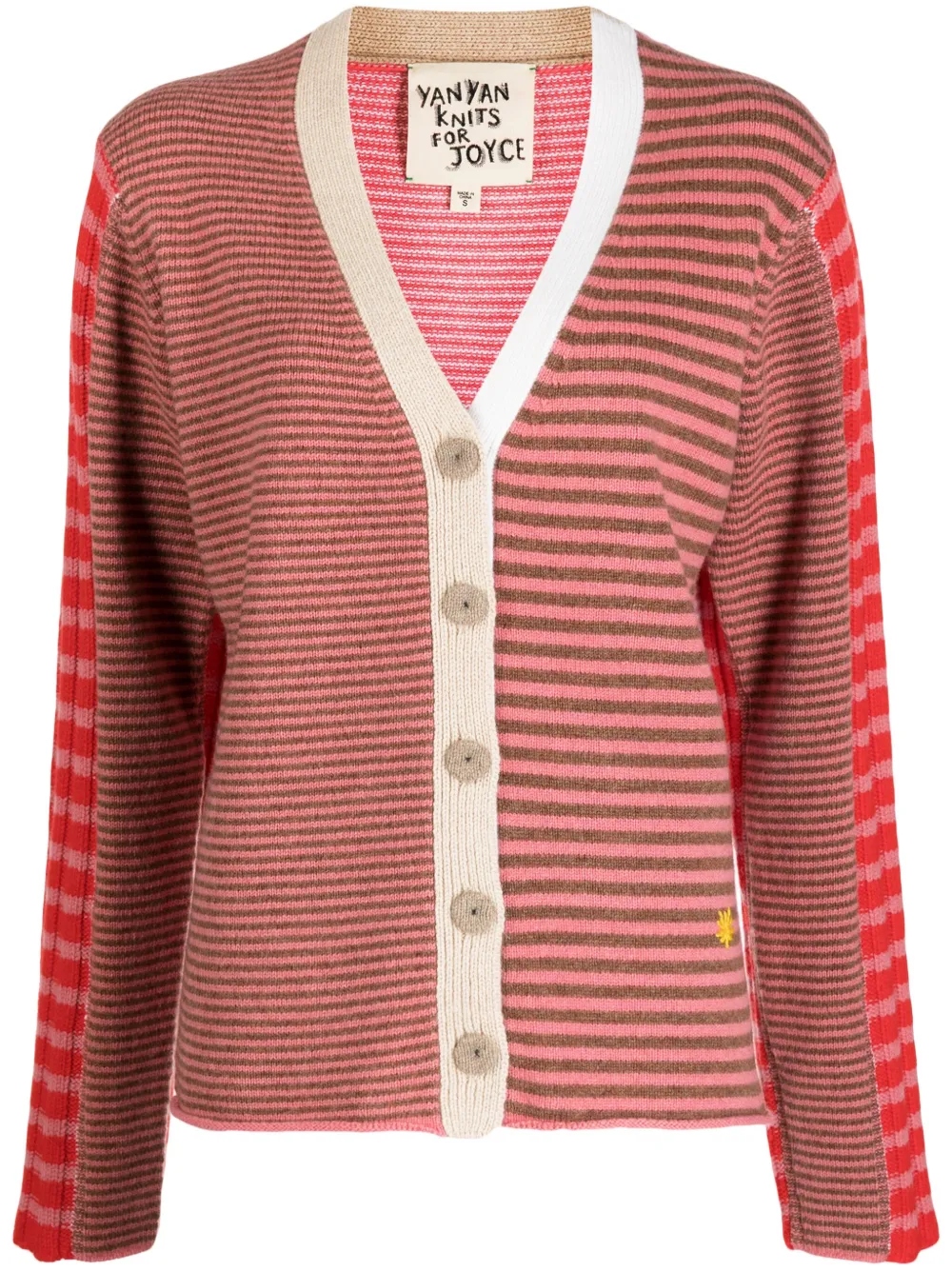 

Полосатый кардиган с V-образным вырезом YANYAN KNITS, красный