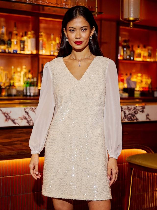 

Блестящее платье-туника с пайетками Yumi, White