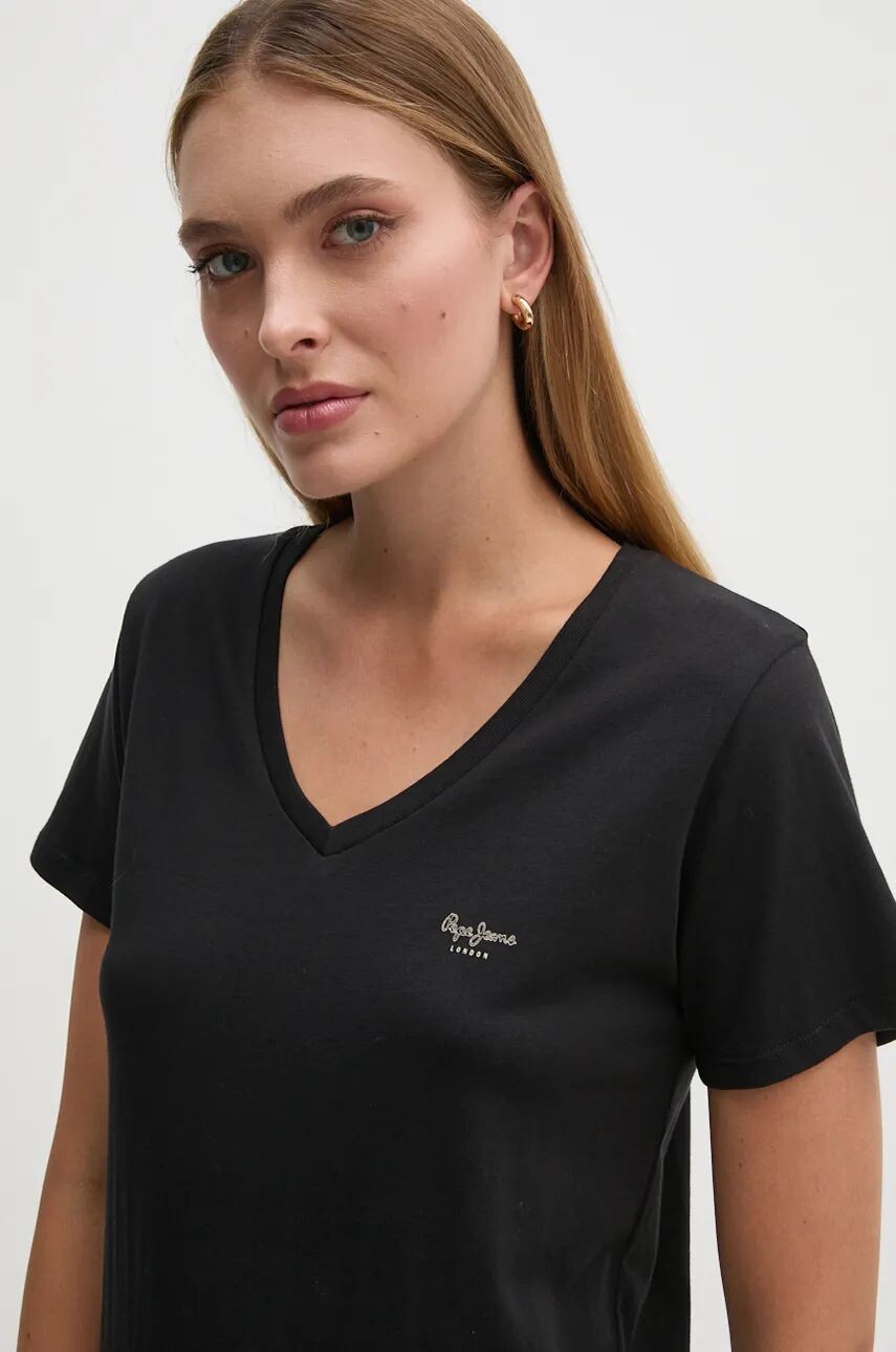 

Хлопковая футболка Pepe Jeans FLOWER V NECK, черный