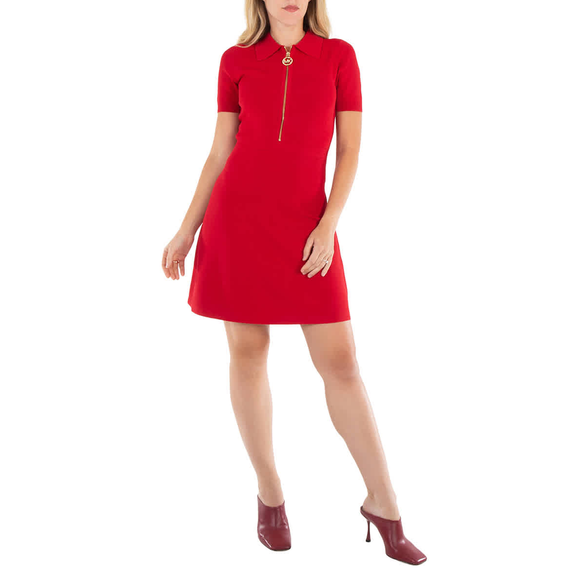 

Michael Kors Платье с коротким рукавом и логотипом на молнии, размер S, малиновый