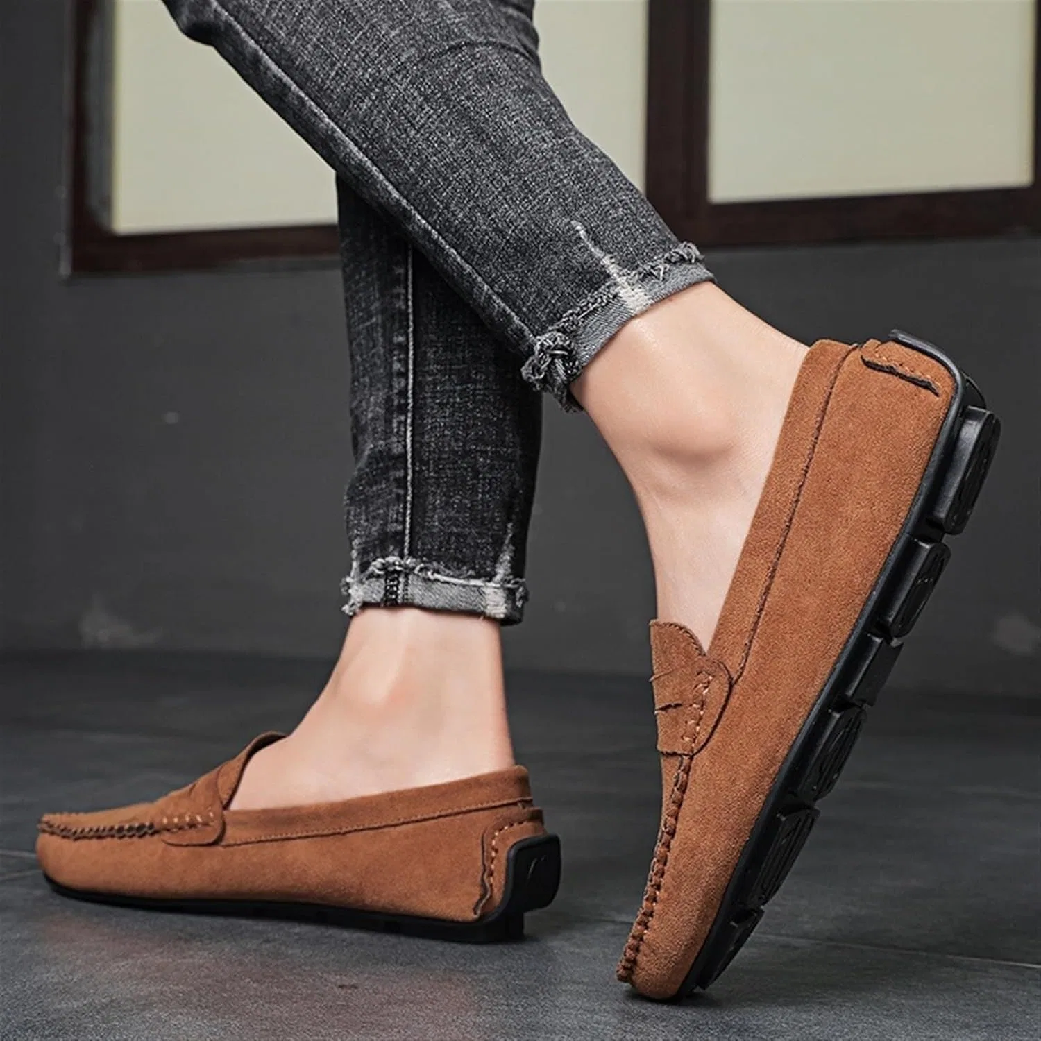 Лоферы кожаные, замшевые, коричневые Classic Mens Suede Loafers DHFIRUFSHLO — фото 2