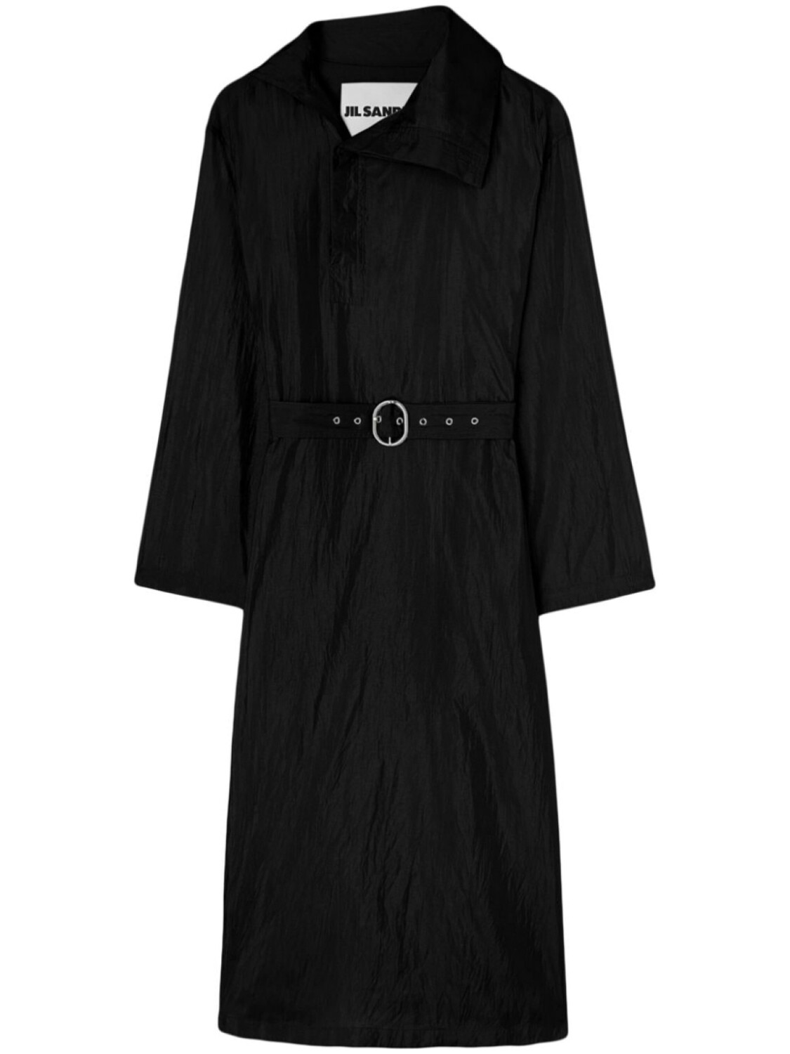 

Платье из смесового шелка с воротником-воронкой и поясом Jil Sander, черный