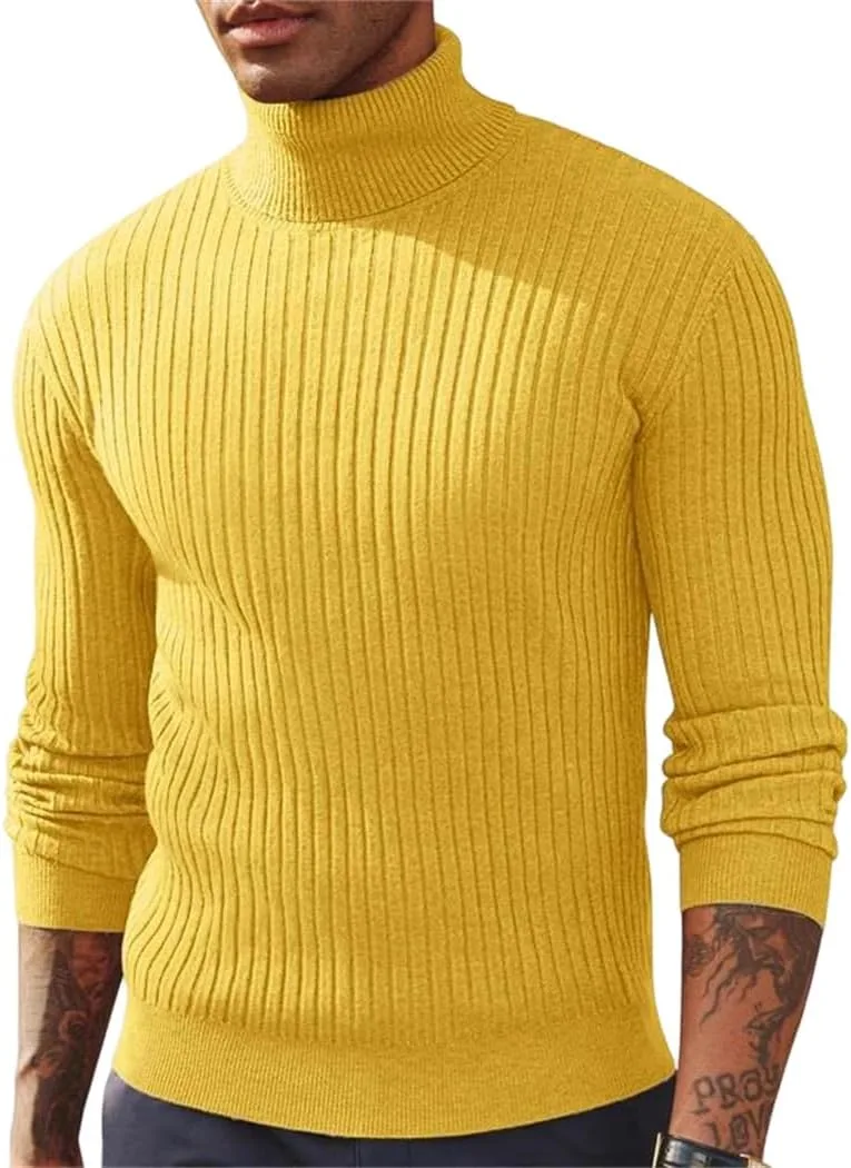 

Мужской свитер водолазка Slim Fit с длинным рукавом, вязаный, в полоску