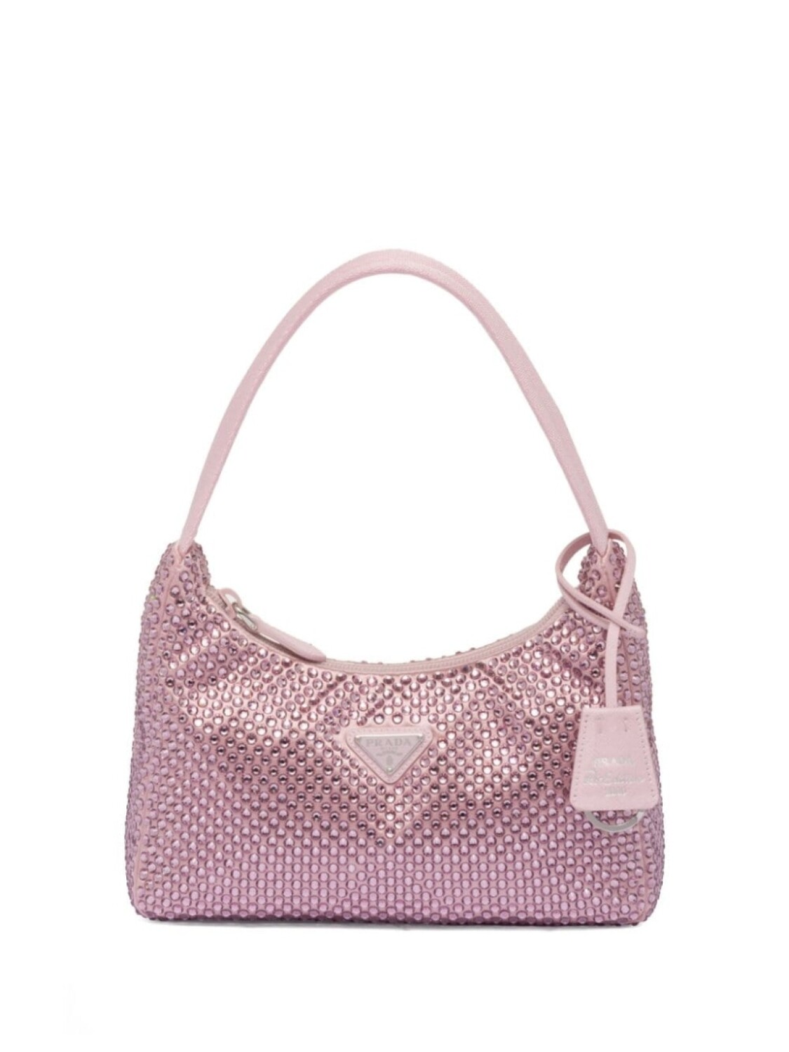 

Атласная мини-сумка Prada с кристаллами, розовый