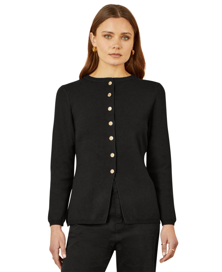 

Элегантный женский кардиган с баской и застежкой на пуговицы Yumi, Black