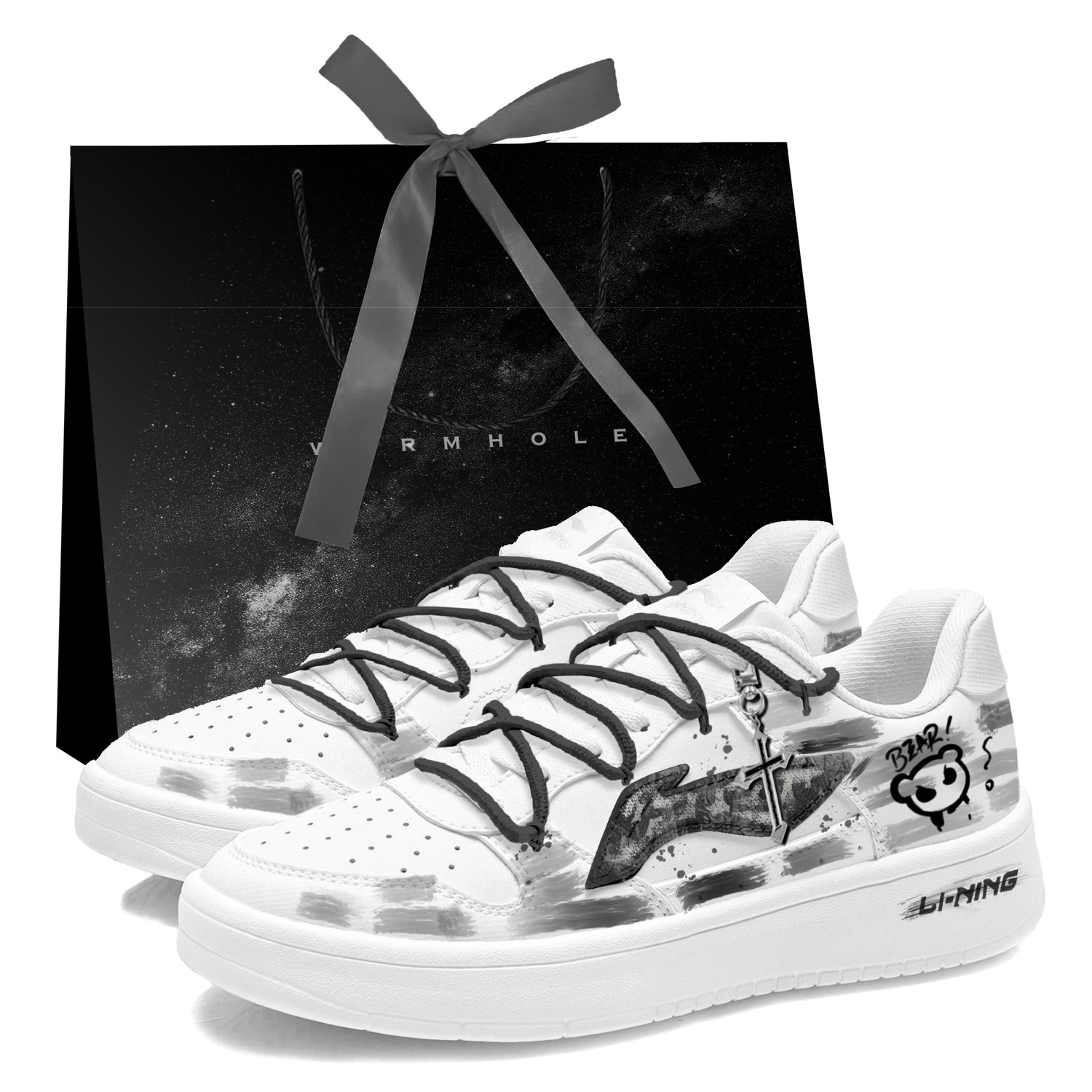 

Li Ning Floating Boat Slip Resistant Abrasion Resistant Low top Skateboard Shoes Men's Li-Ning, черный белый