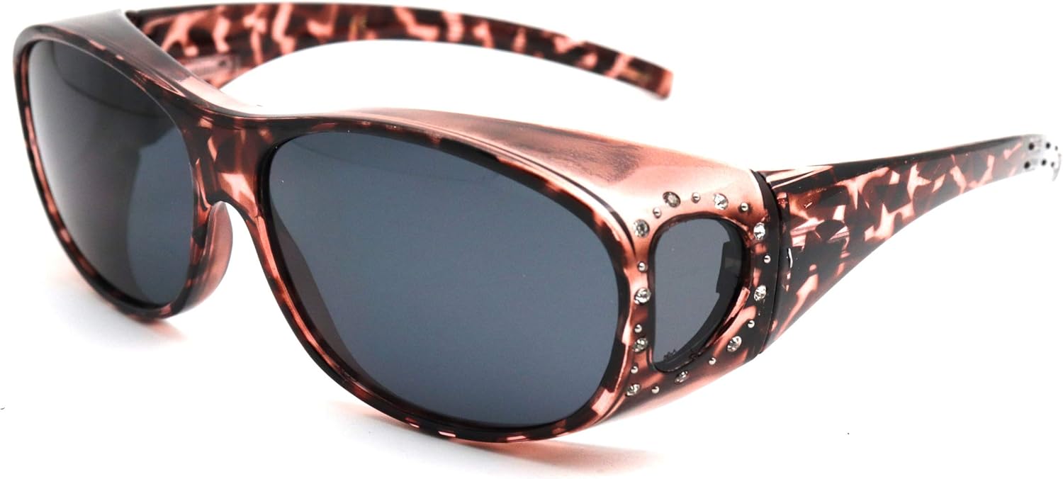 

Защитные накладки на линзы солнцезащитных очков Colorviper Fitover Lens Covers, надеваемые поверх линз поляризованных очков, модель St7659pl COLOR VIPER, Medium W1: Rhinestones Pink Tortoise Polarized
