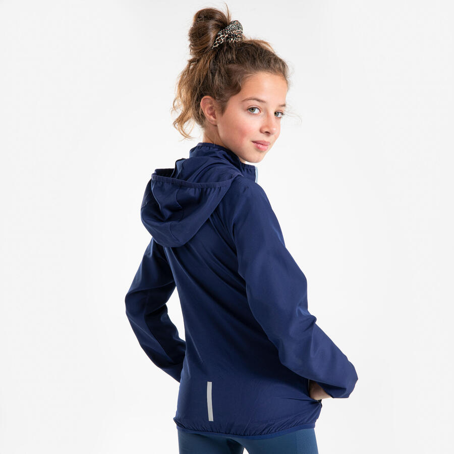 KIPRUN Детская ветрозащитная куртка для бега - Wind Jacket темно-синяя/серая — фото 2