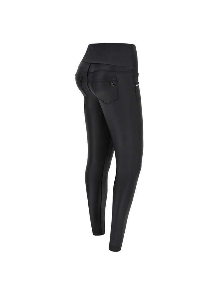 

Тканевые брюки FREDDY Kunstleder High Waist Hose überkreutzter Bund, черный