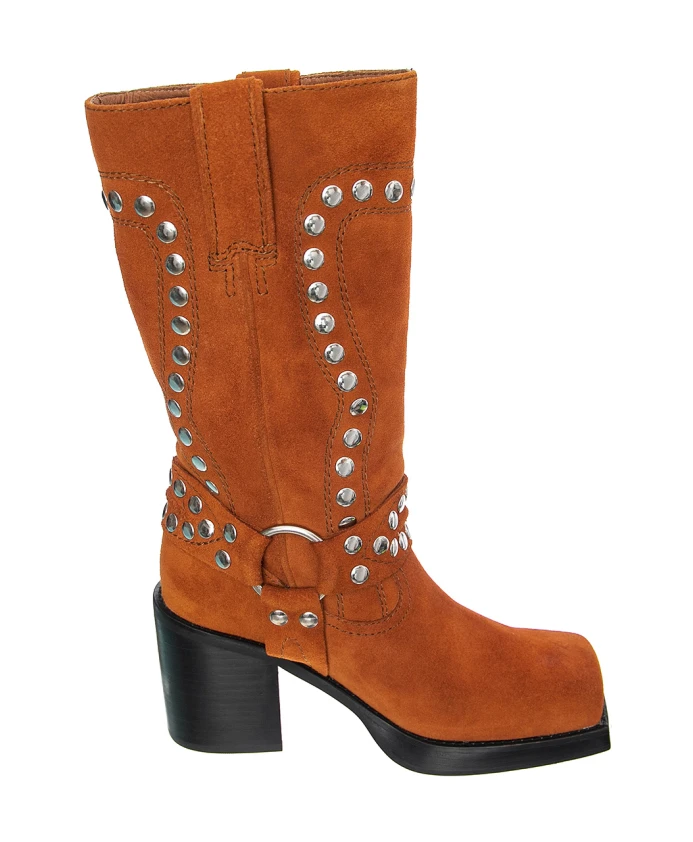 Ботинки на блочном каблуке из замши с заклепками Jeffrey Campbell, коричневый