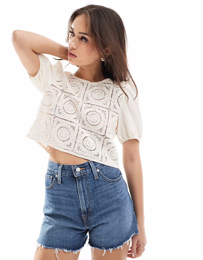 

Топ ONLY crochet tie back top in beige