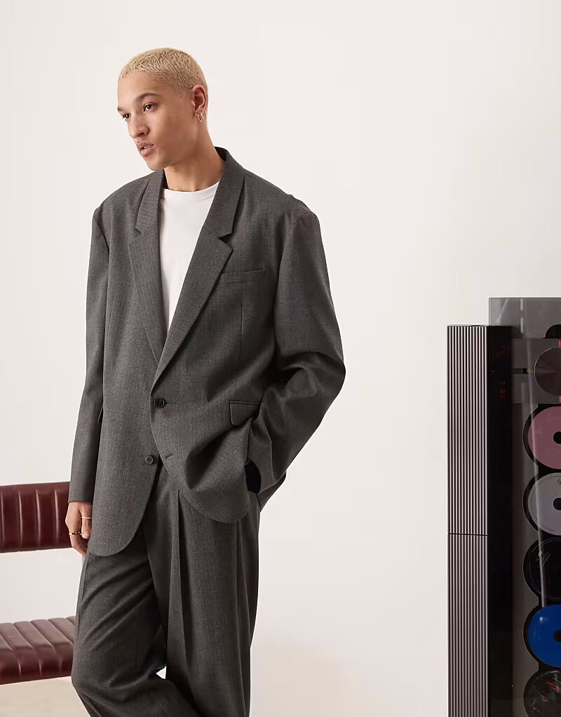 

Свободный пиджак ASOS DESIGN в мелкую елочку темно-серого цвета