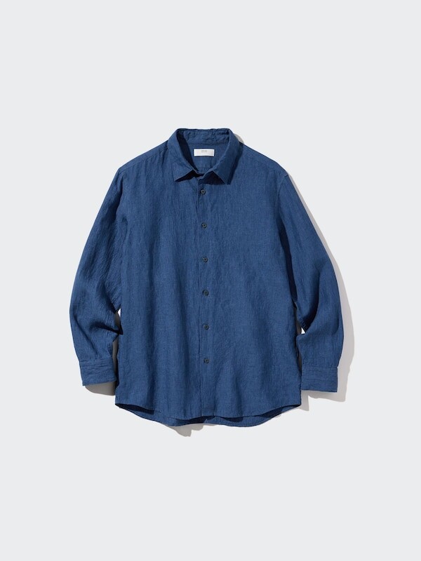 

Льняная рубашка премиум-класса Uniqlo, синий