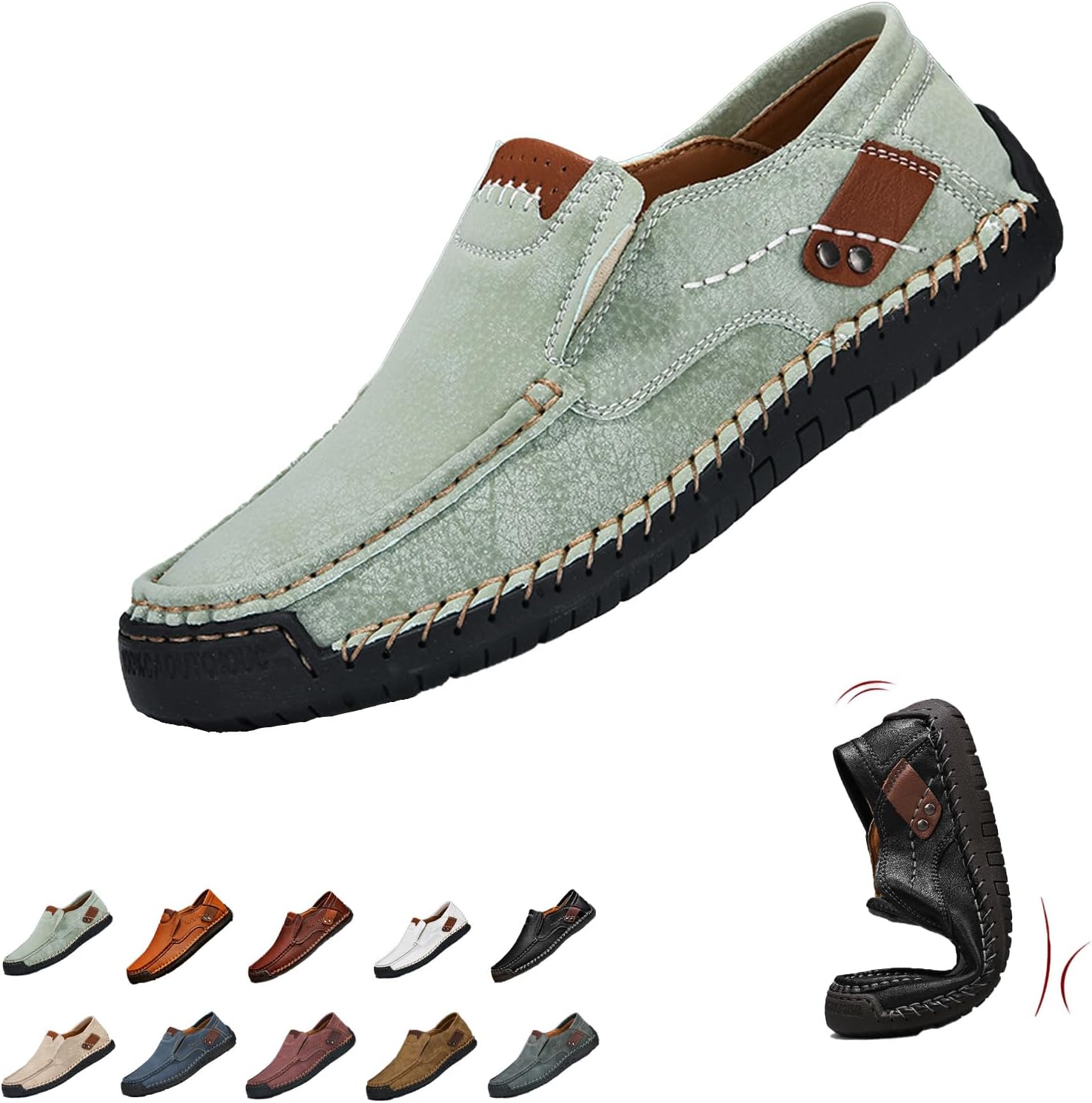 

Мужские вручную изготовленные мокасины из натуральной кожи, водонепроницаемые, без шнуровки, ортопедические прогулочные туфли, водительские мокасины Ghtrhsb, светло-зеленый