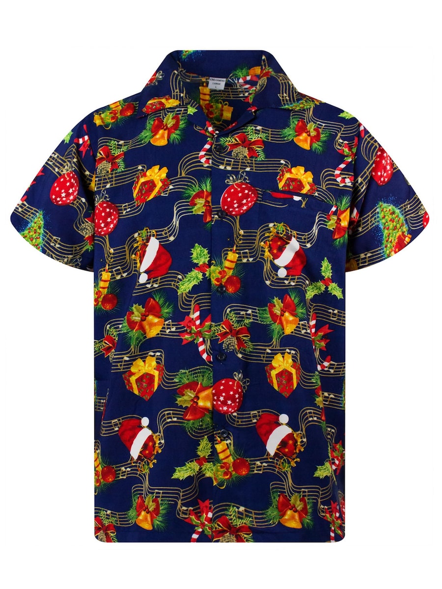 

Рубашка на пуговицах классического кроя King Kameha Christmas Music, синий