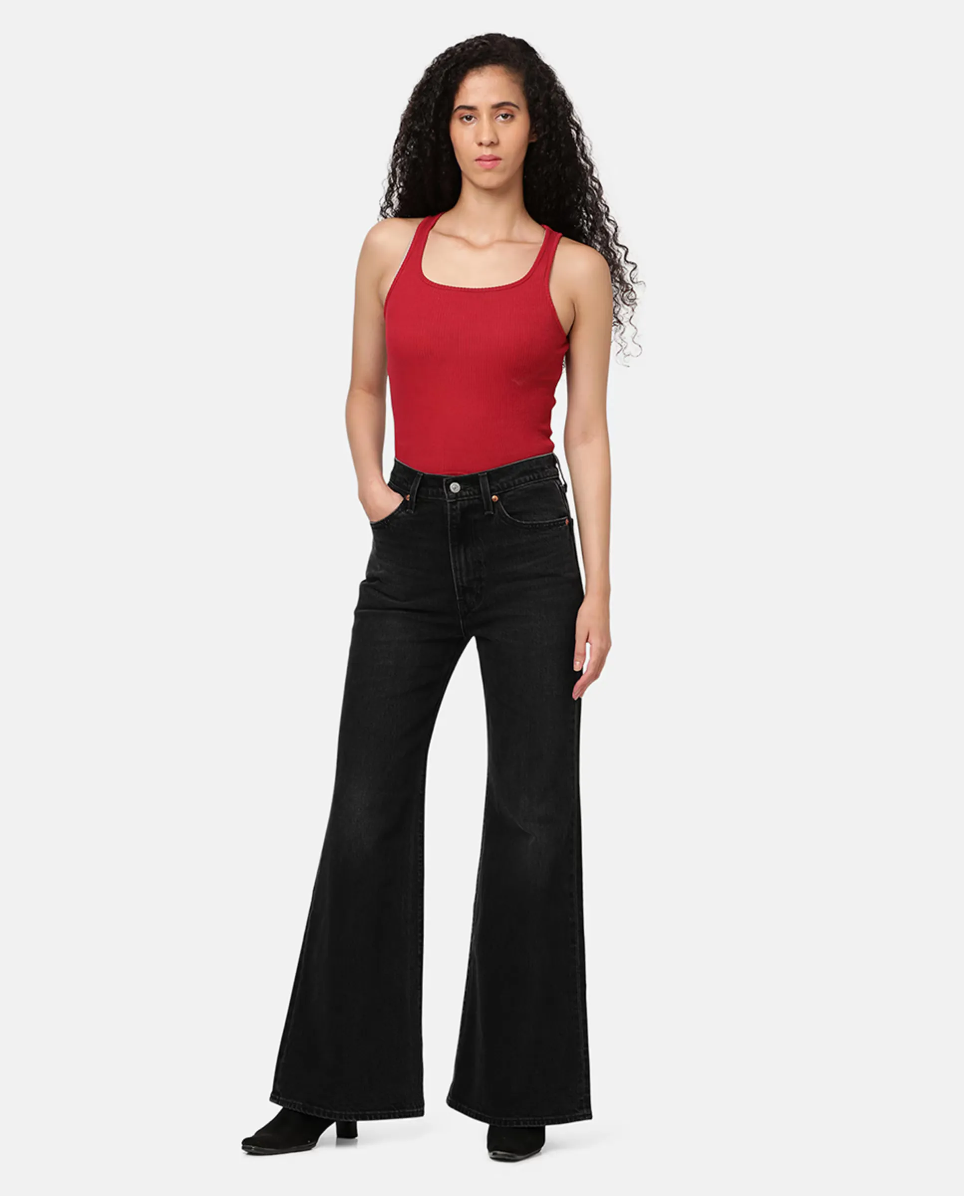 

Женские джинсы прямого кроя с высокой посадкой Ribcage Bells Levi's, черный