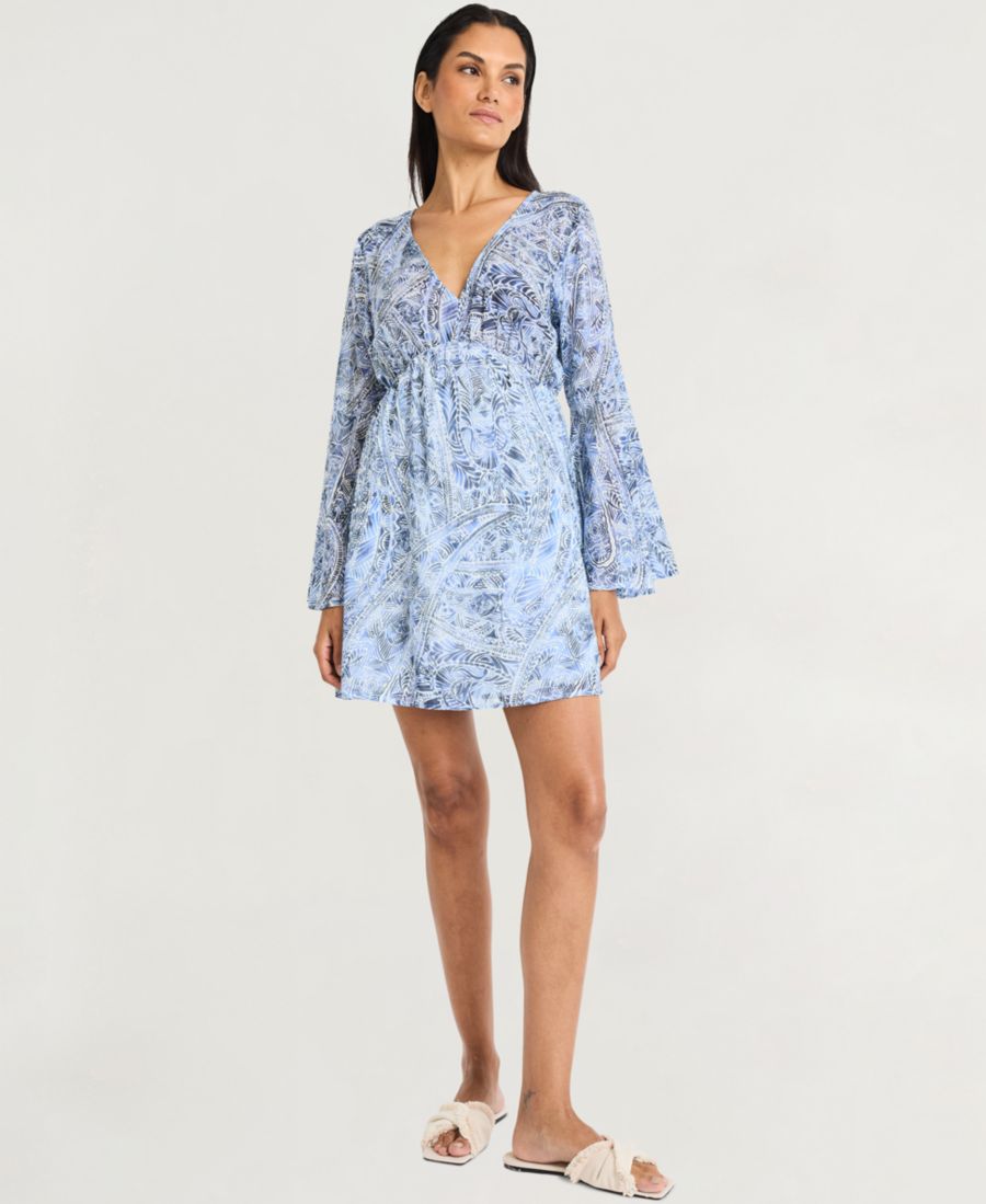 

Женское хлопковое платье с принтом, приталенного силуэта с расклешенной юбкой The Good Journey, Wht/indigo