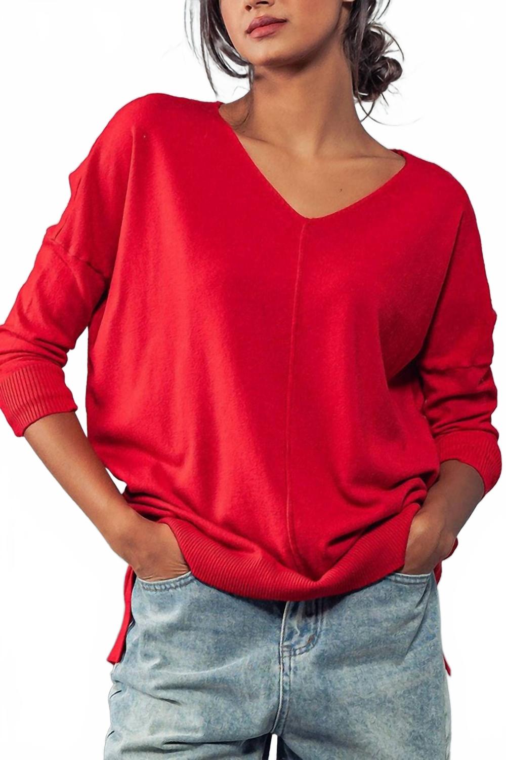 

Супермягкий свитер с V-образным вырезом красного цвета Urban Daizy