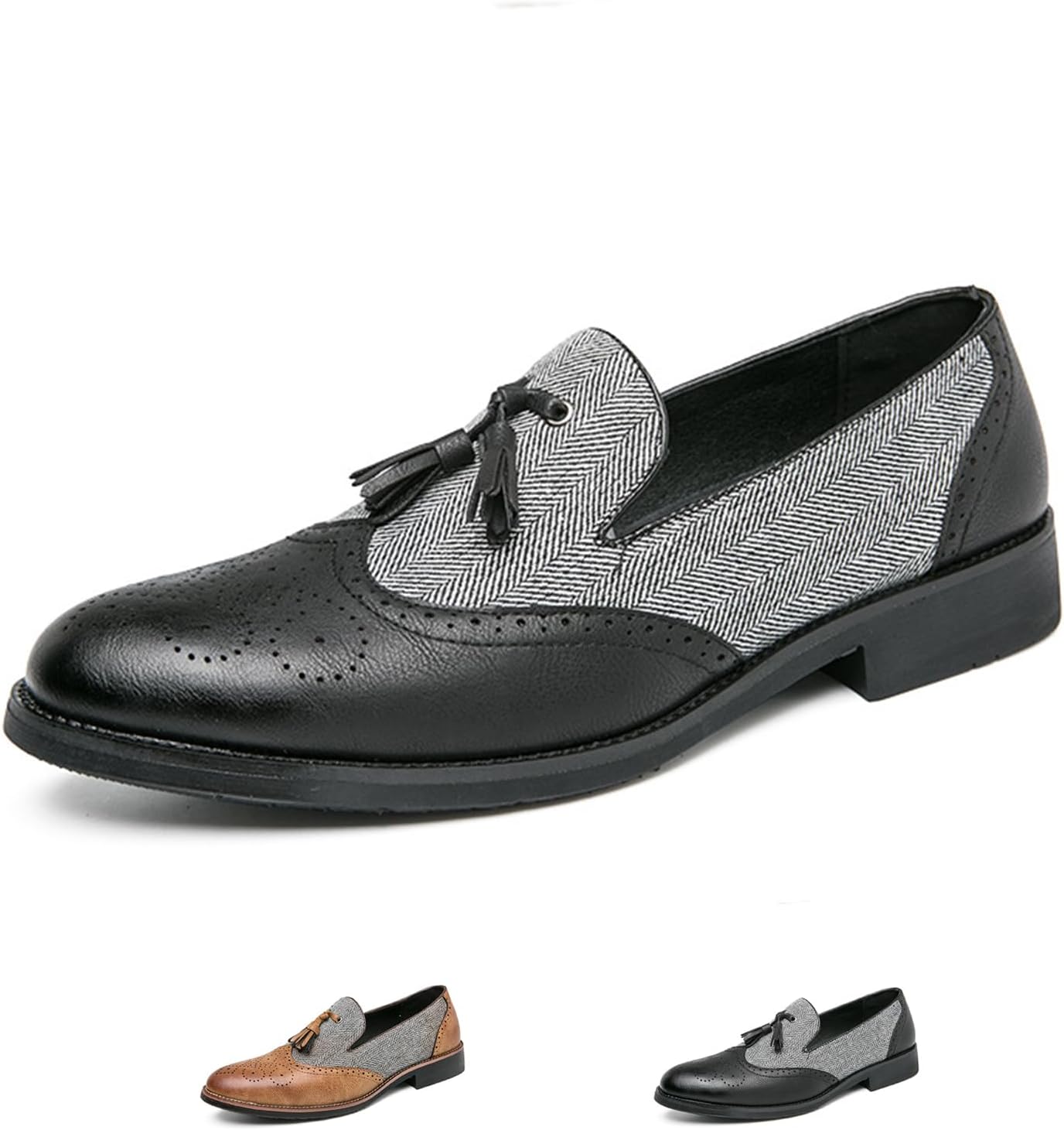 

Мужские лоферы с кисточками и двухцветной заплаткой, слипоны, модные, ручная прошивка, кожаная резьба, перфорированные броги, оксфорды, заостренный носок, низкие, роскошные, деловые, формальные туфли Zeberfi, черный