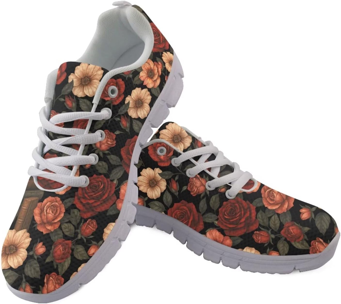 

Кроссовки для бега Jeiento унисекс для взрослых с узором черепа, шнуровкой, легкие дышащие сетчатые спортивные кроссовки для спортзала, Aesthetic Rose Flower Skull