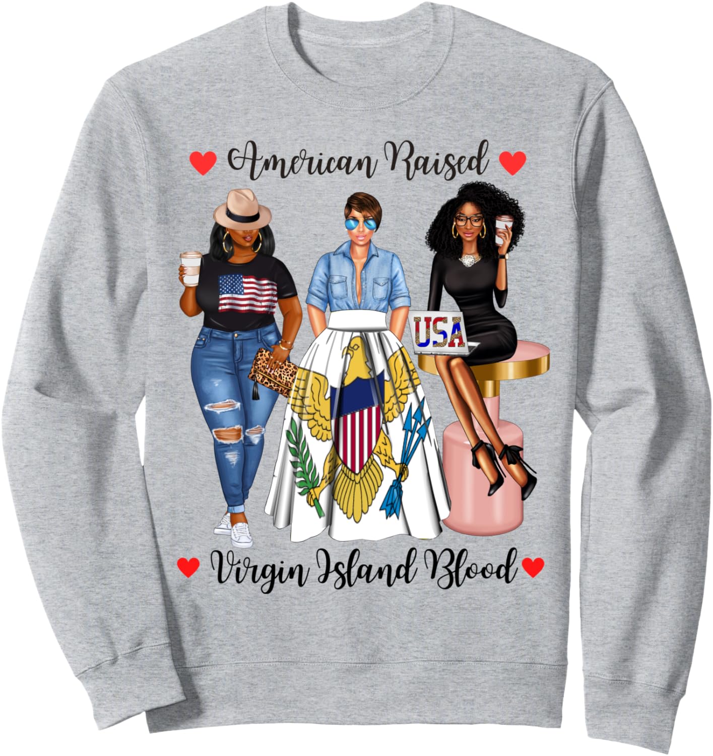 

Толстовка с изображением флага афроамериканских корней, Виргинских островов США Lush American Raised, серый