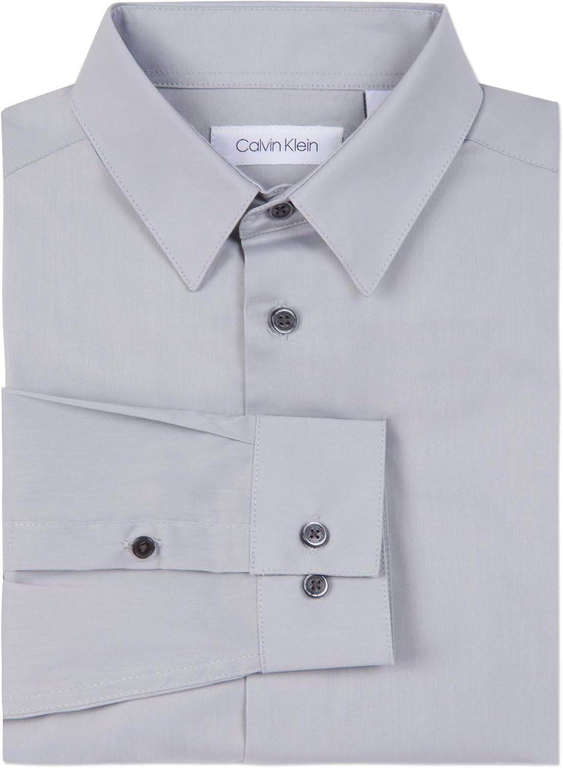 Рубашка Calvin Klein Boys Slim Fit с длинным рукавом, застегивающаяся на пуговицы, с манжетами и отложным краем, Silver Metal — фото 3