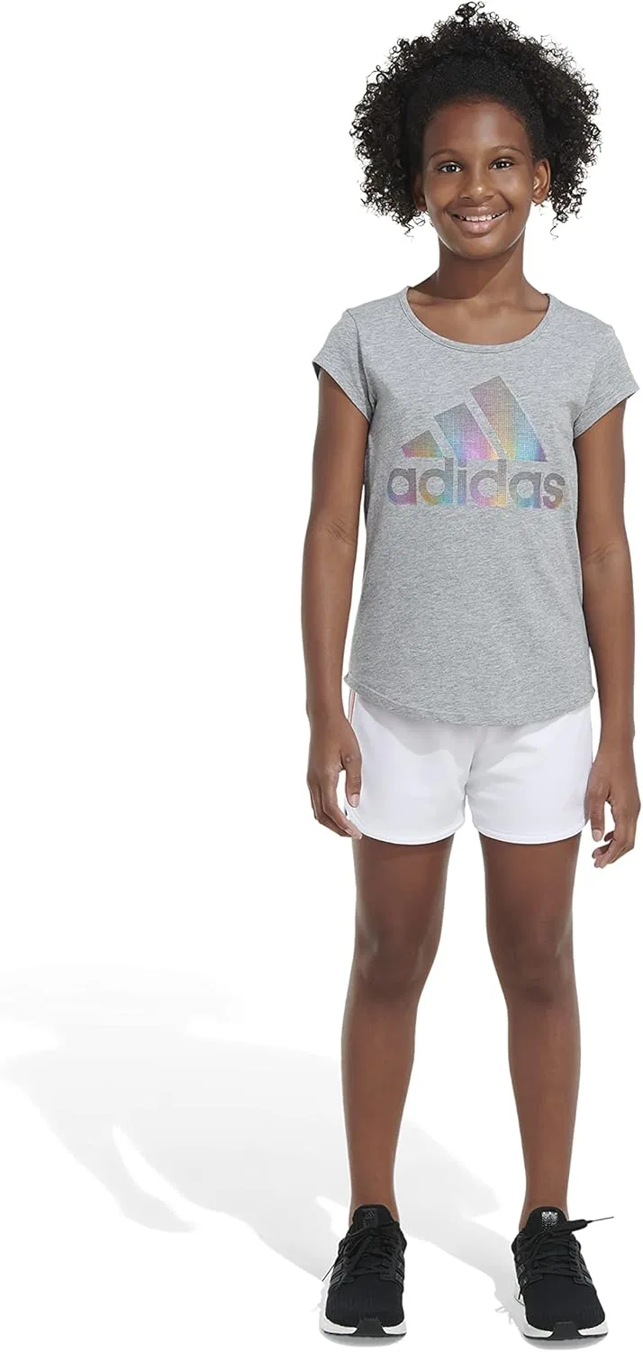 Детские шорты Adidas Aeroready с эластичным поясом, градиентными тремя полосками, подкладкой из сетчатой ткани Pacer, белый — фото 3